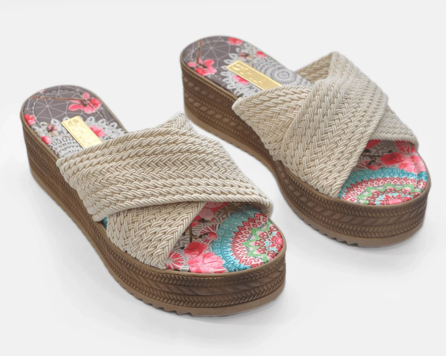 Bone Fabric Platforms - Sandals