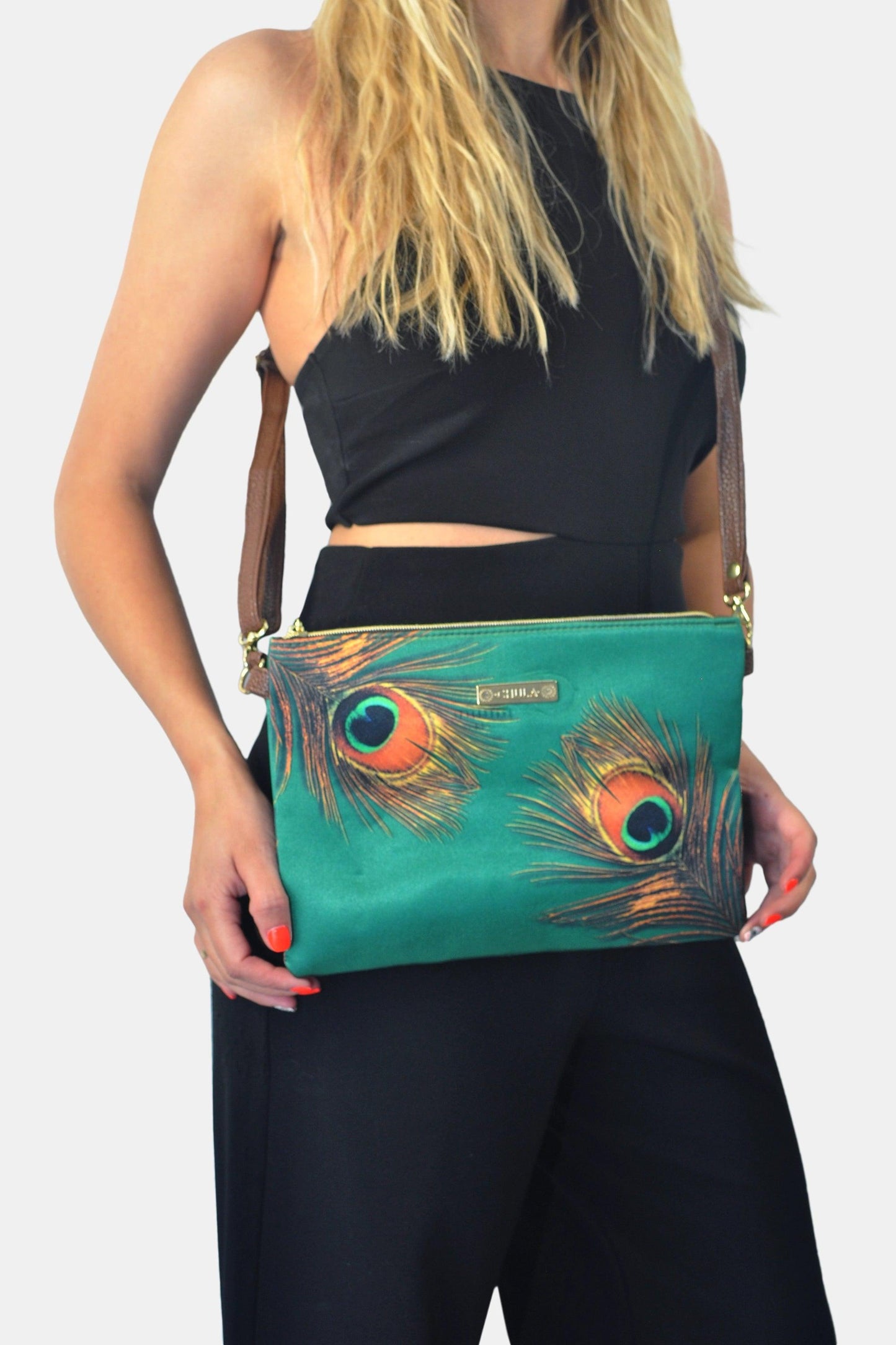 Bolso de Mano y Bandolera Pequeño Clutch Pavo Real Verde | CHULA Tulum - CHULA Tulum