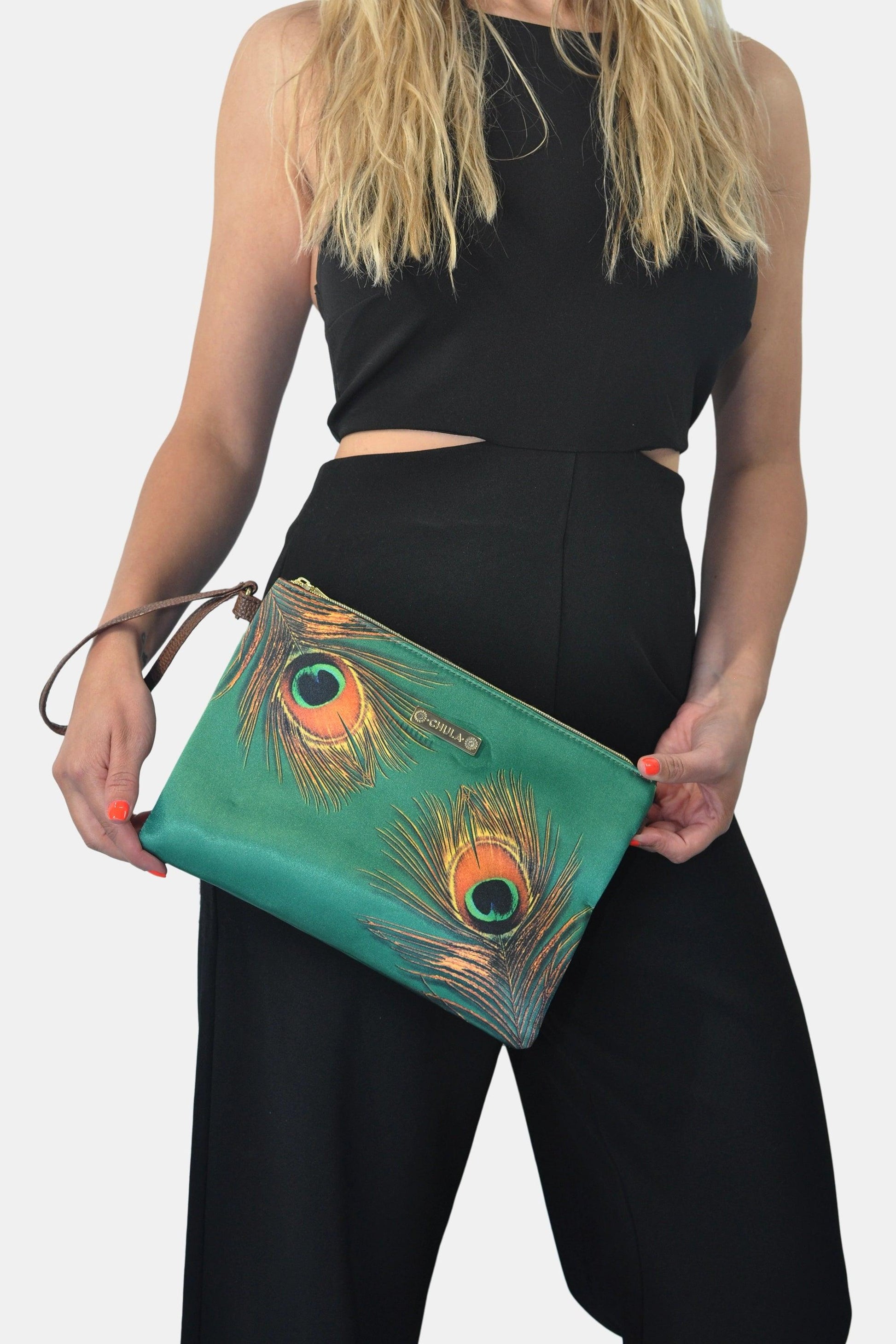 Bolso de Mano y Bandolera Pequeño Clutch Pavo Real Verde | CHULA Tulum - CHULA Tulum