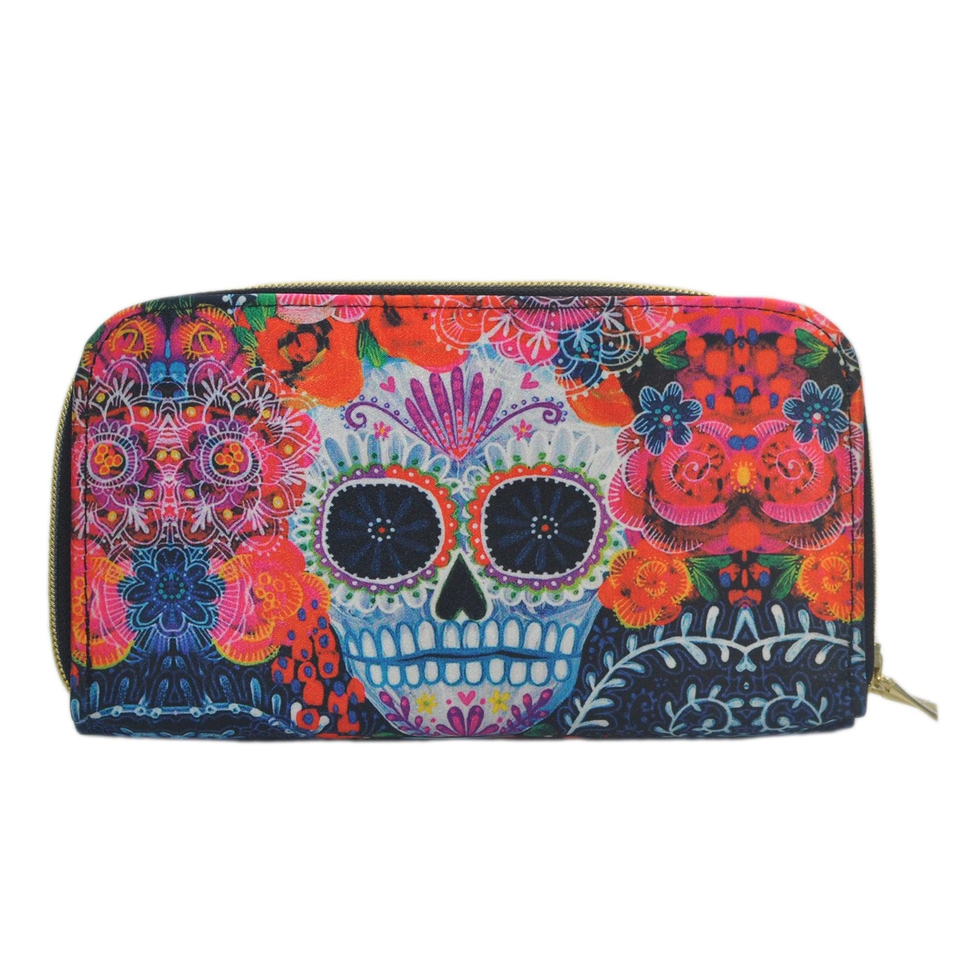 Billetera grande de mujer con doble cremallera Red Calaveras | CHULA Tulum - CHULA Tulum