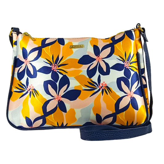 Bolso bandolera mediano Iliana Shoulder Flor Amarilla Marino | CHULA Tulum - CHULA Tulum