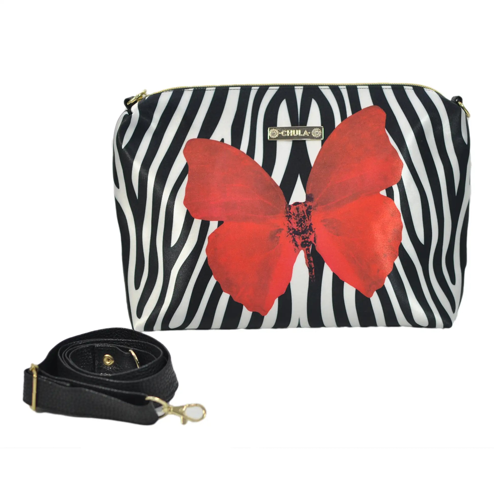 Bolso Bandolera Mediano Suzy Cebra con Mariposa | CHULA Tulum