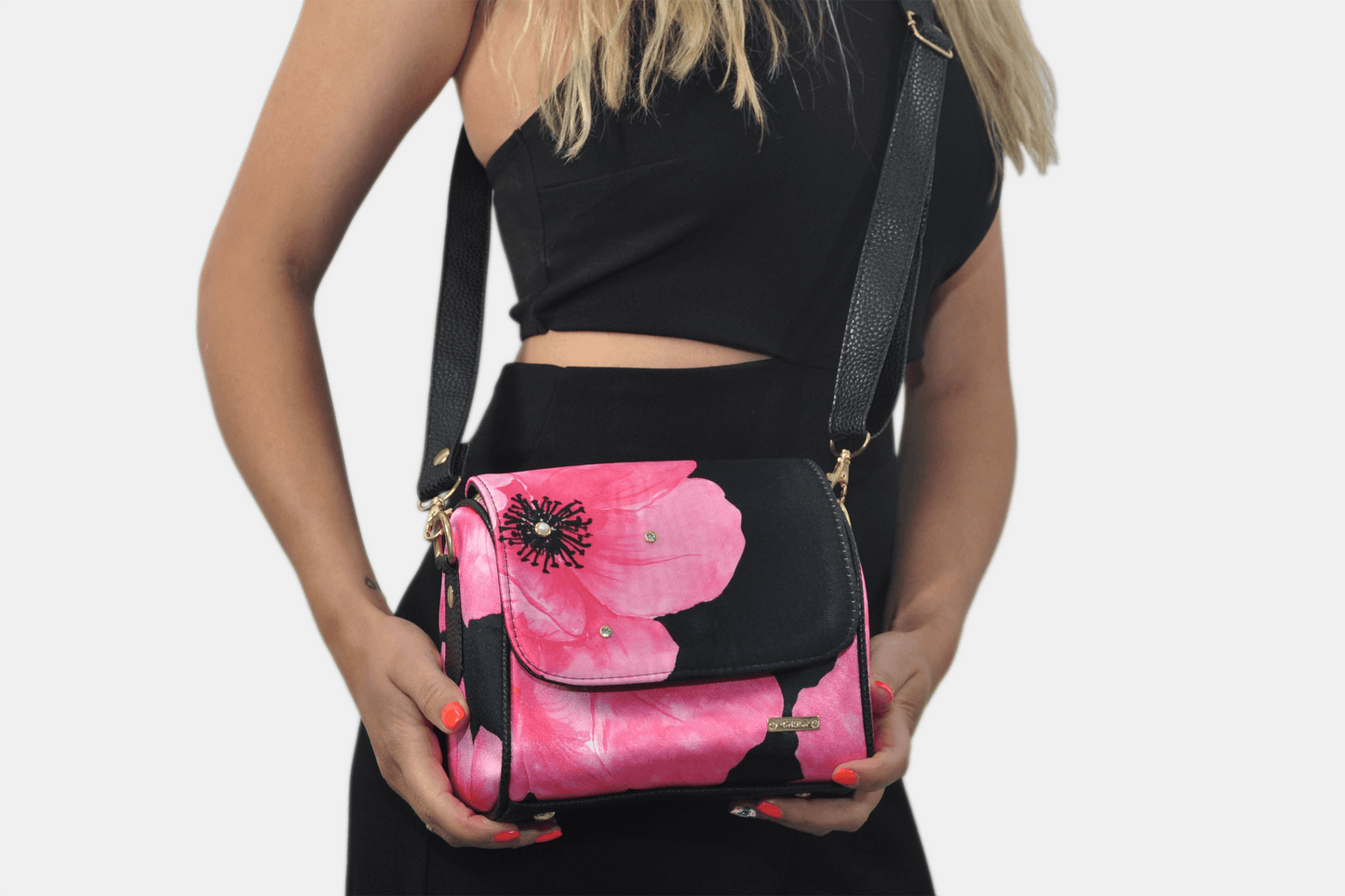 Bolso bandolera pequeño Mini Baúl Hibisco Flor Rosa | CHULA Tulum - CHULA Tulum