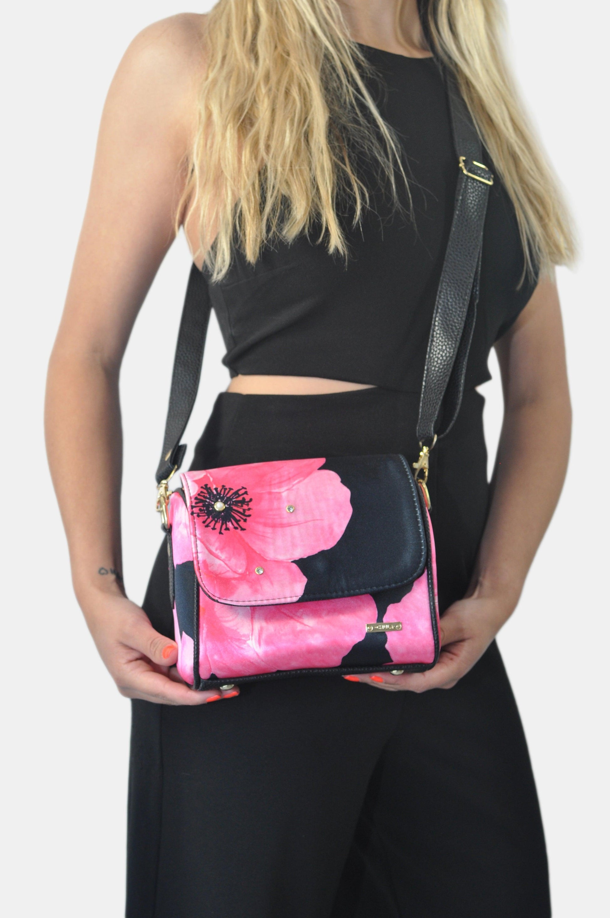 Bolso bandolera pequeño Mini Baúl Hibisco Flor Rosa | CHULA Tulum - CHULA Tulum