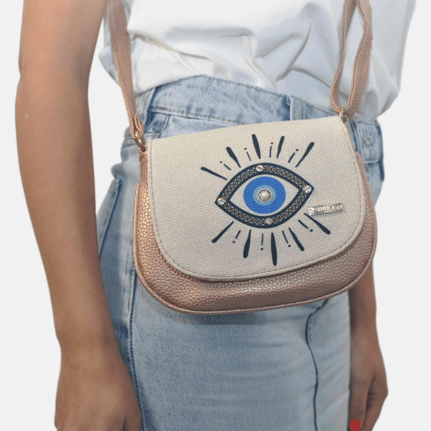 Bolso bandolera pequeño de mujer Iris Ojo Turco azul | CHULA Tulum - CHULA Tulum