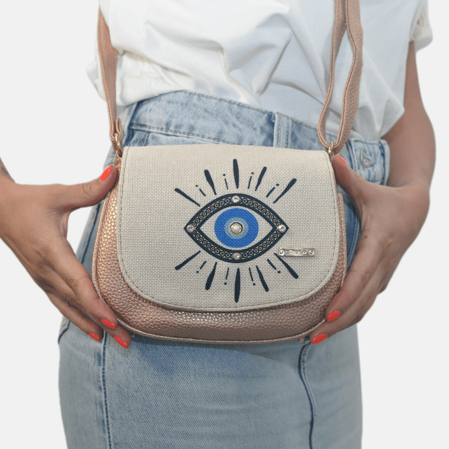 Bolso bandolera pequeño de mujer Iris Ojo Turco azul | CHULA Tulum - CHULA Tulum