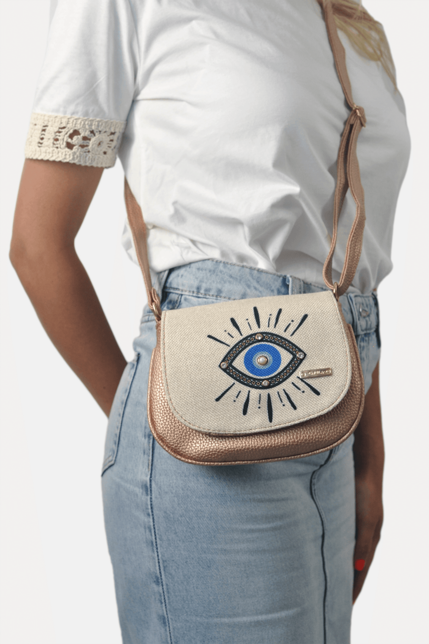 Bolso bandolera pequeño de mujer Iris Ojo Turco azul | CHULA Tulum - CHULA Tulum