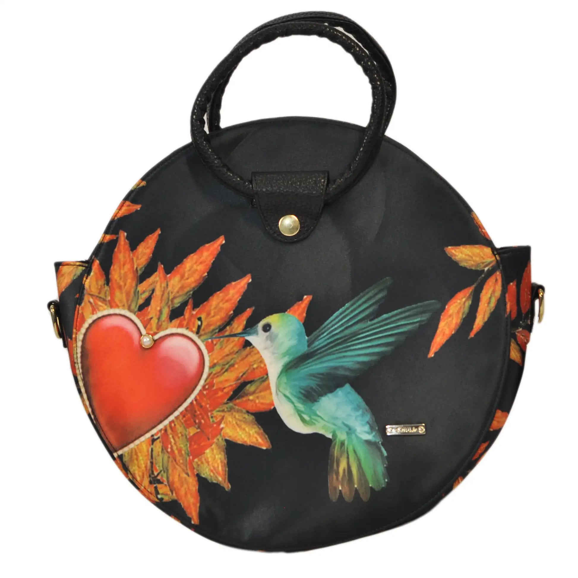 Bolso de mano y bandolera mediana de mujer circular regalo original Anabel Colibrí Corazón | CHULA Tulum