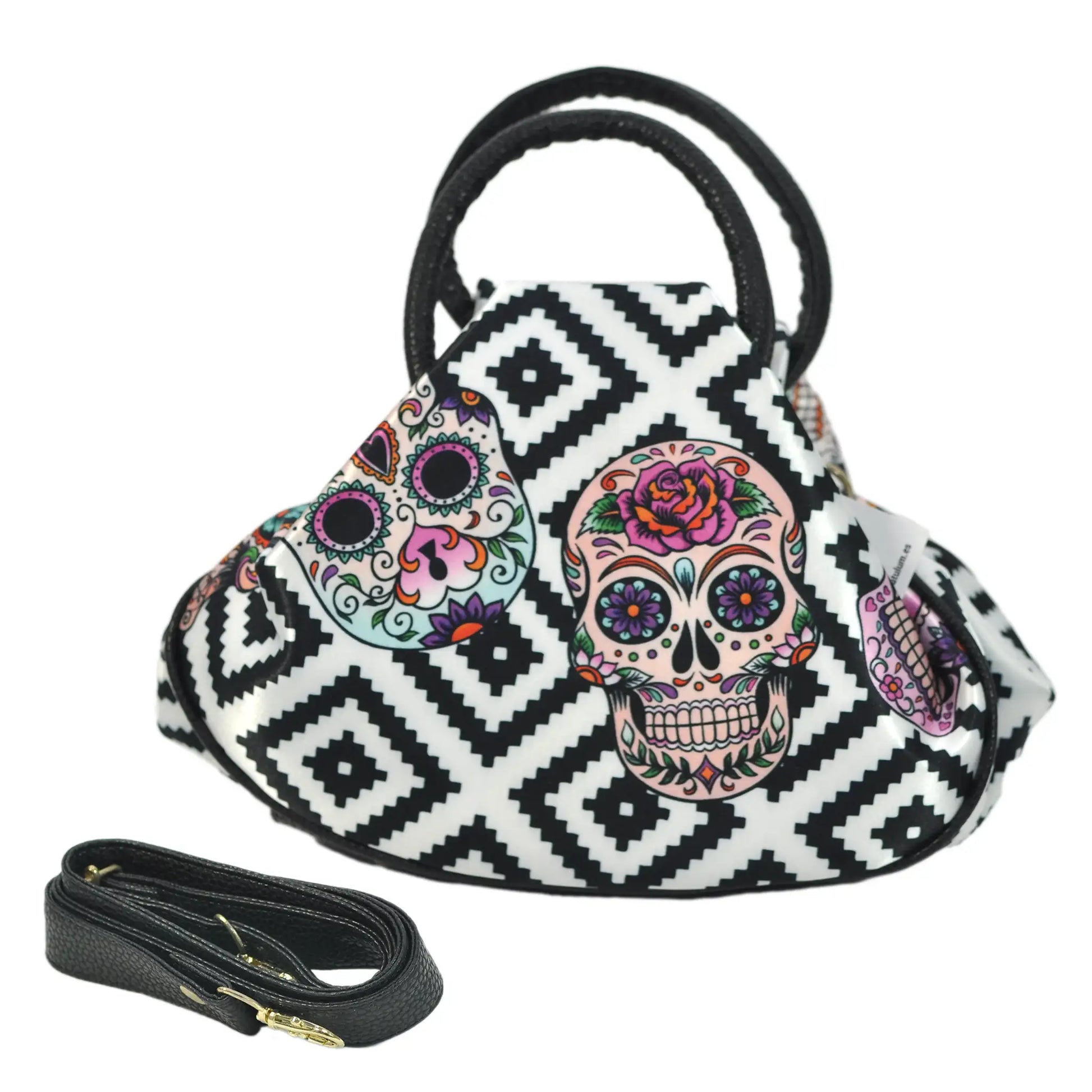 Bolso de mano y Bandolera mediano Monique Skull Party Calaveras Negras | CHULA Tulum