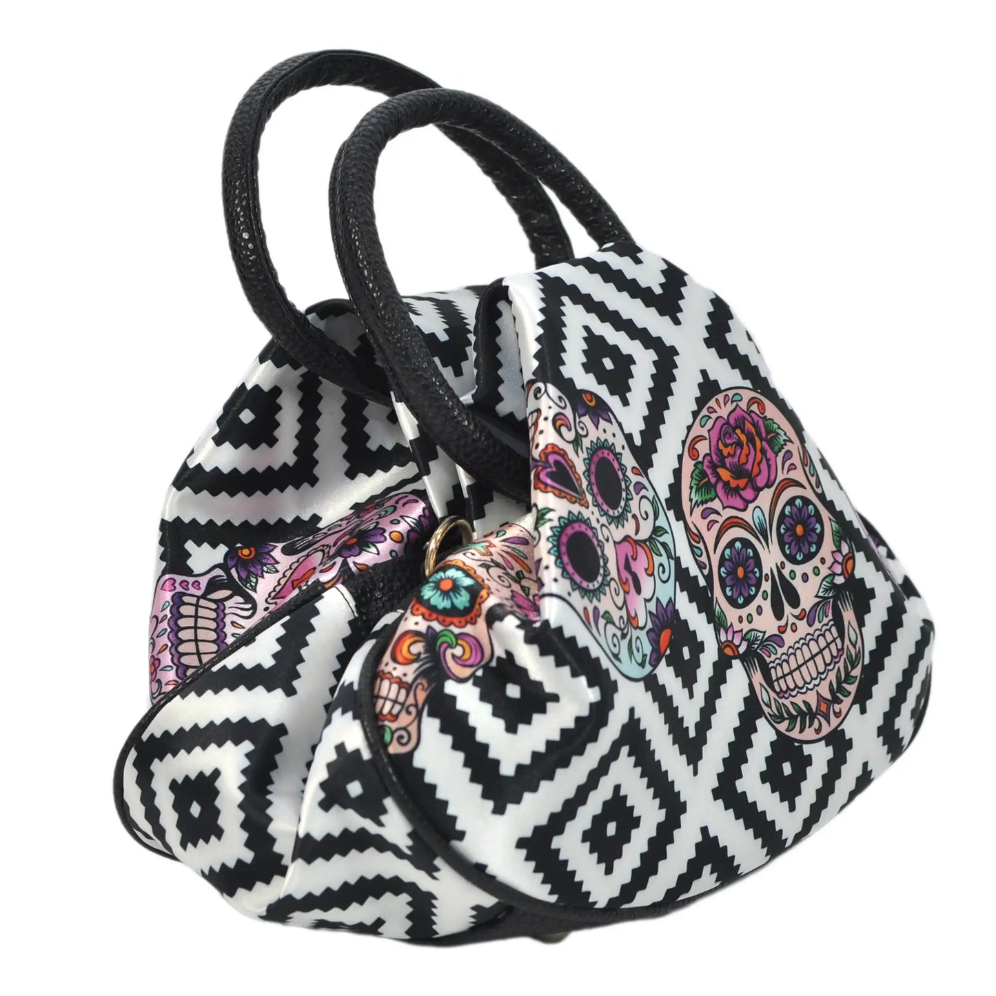 Bolso de mano y Bandolera mediano Monique Skull Party Calaveras Negras | CHULA Tulum