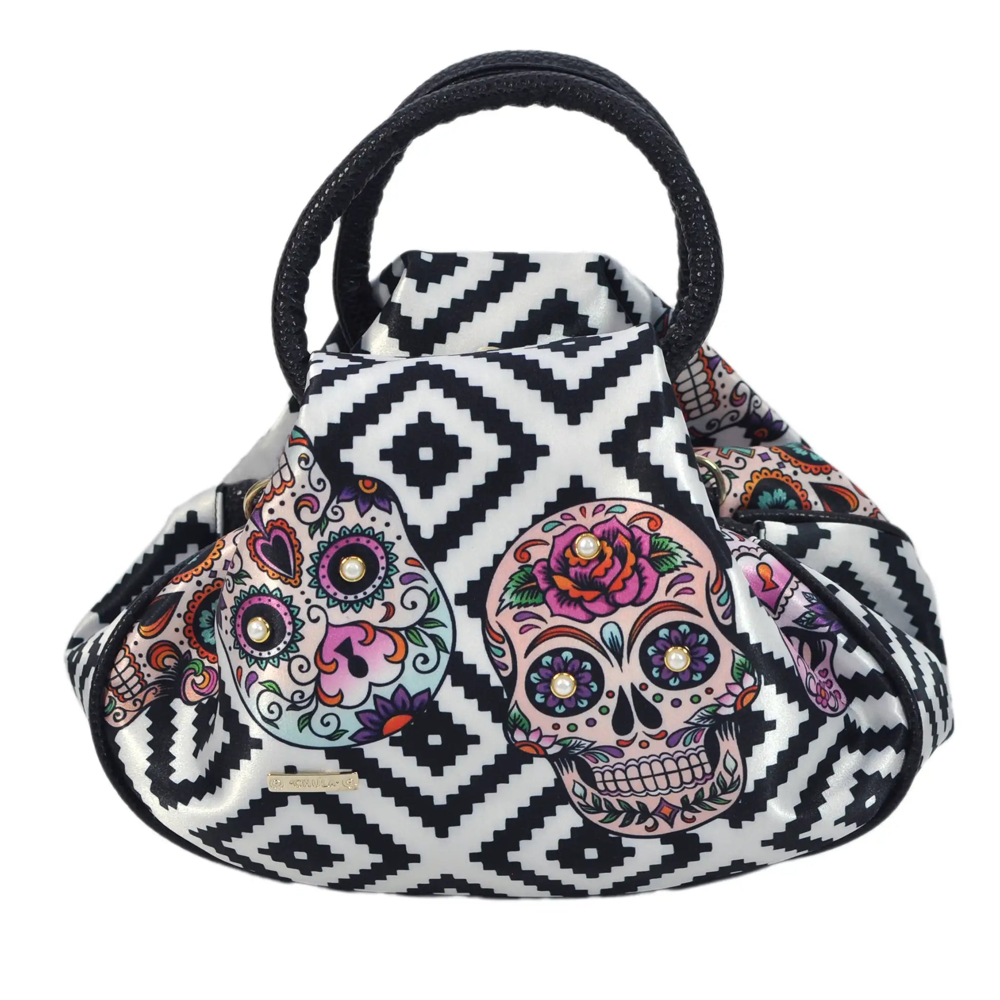 Bolso de mano y Bandolera mediano Monique Skull Party Calaveras Negras | CHULA Tulum