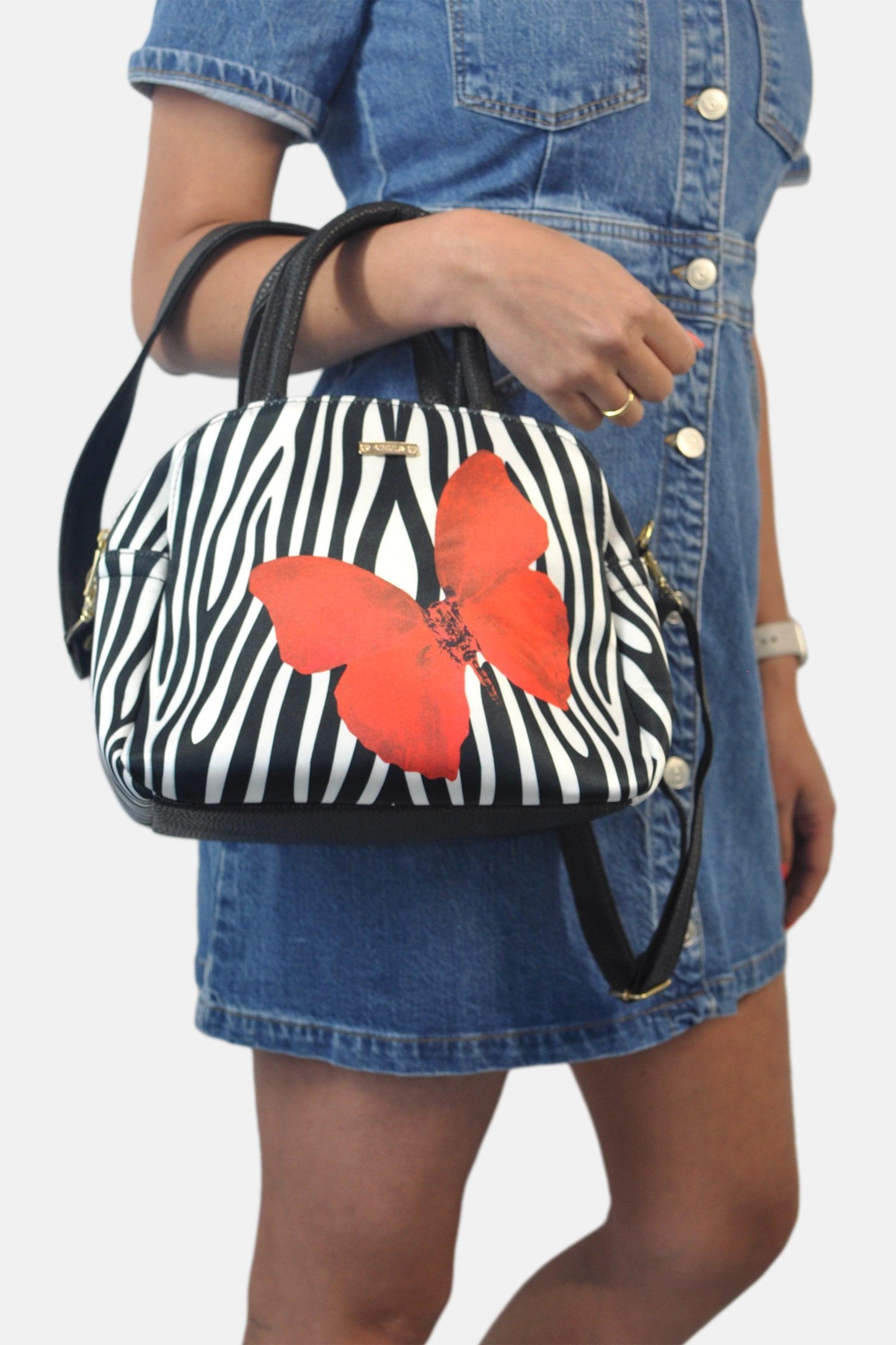 Bolso de mano y Bandolera mediano Milly Cebra con Mariposa | CHULA Tulum - CHULA Tulum