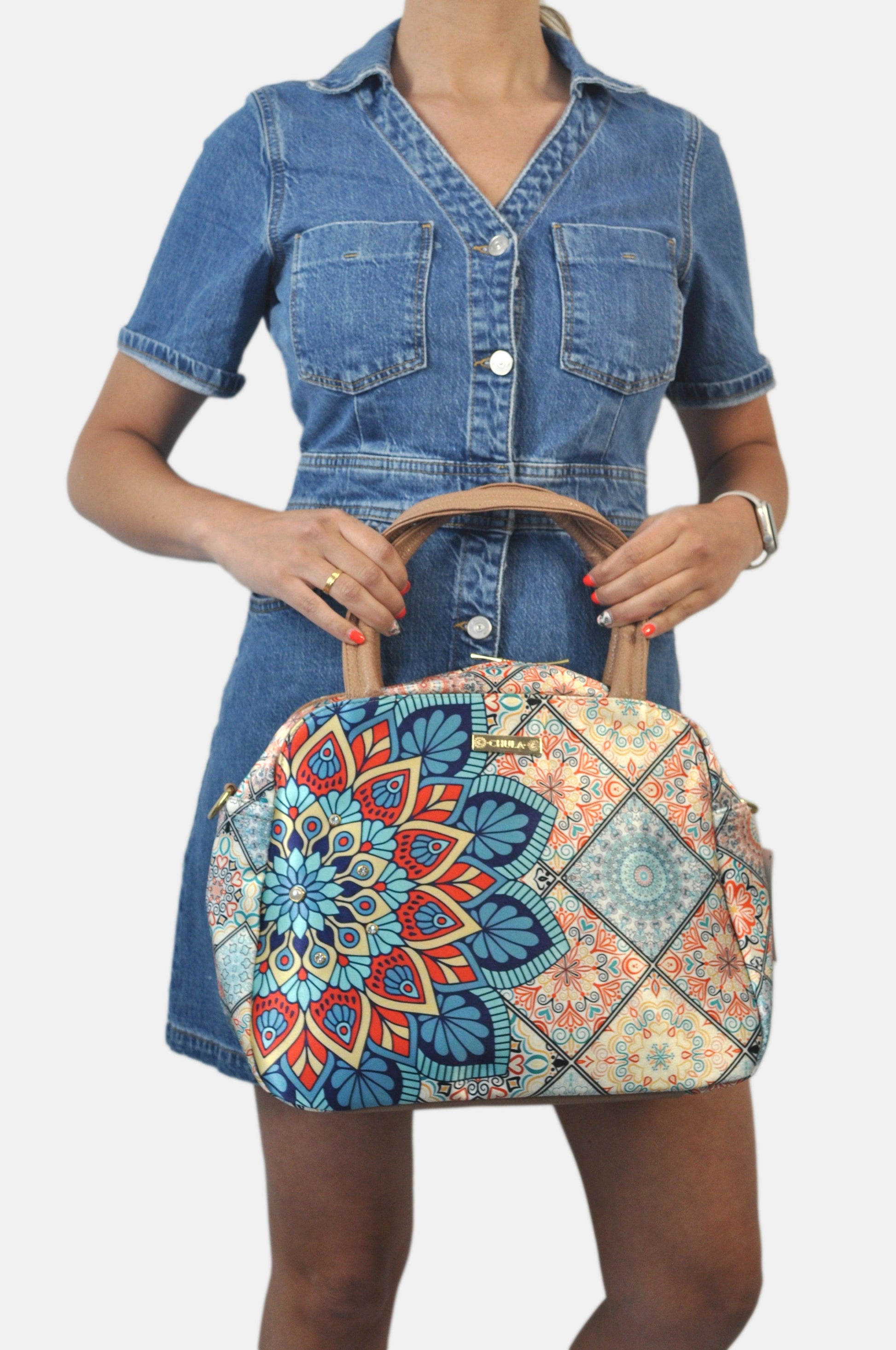 Bolso de hombro y bandolera grande Ana Mandala Turquesa | CHULA Tulum - CHULA Tulum