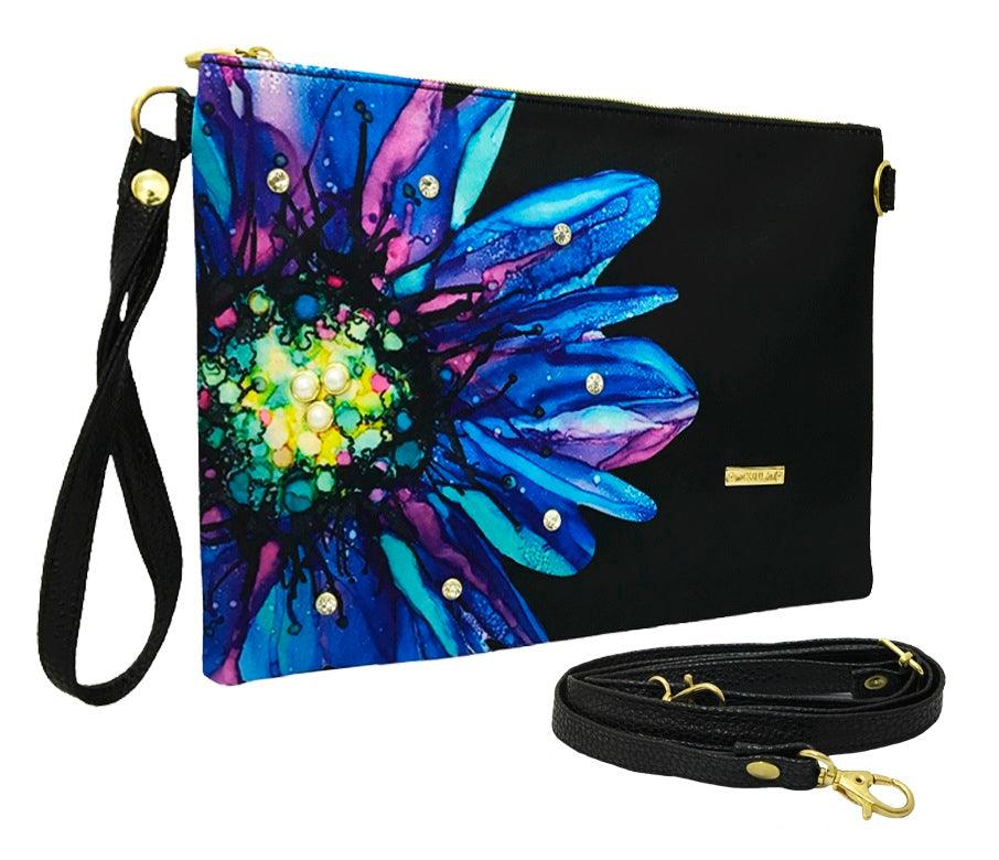 Bolso de Mano y Bandolera Pequeño Clutch Flor negra morada Aeda | CHULA Tulum - CHULA Tulum