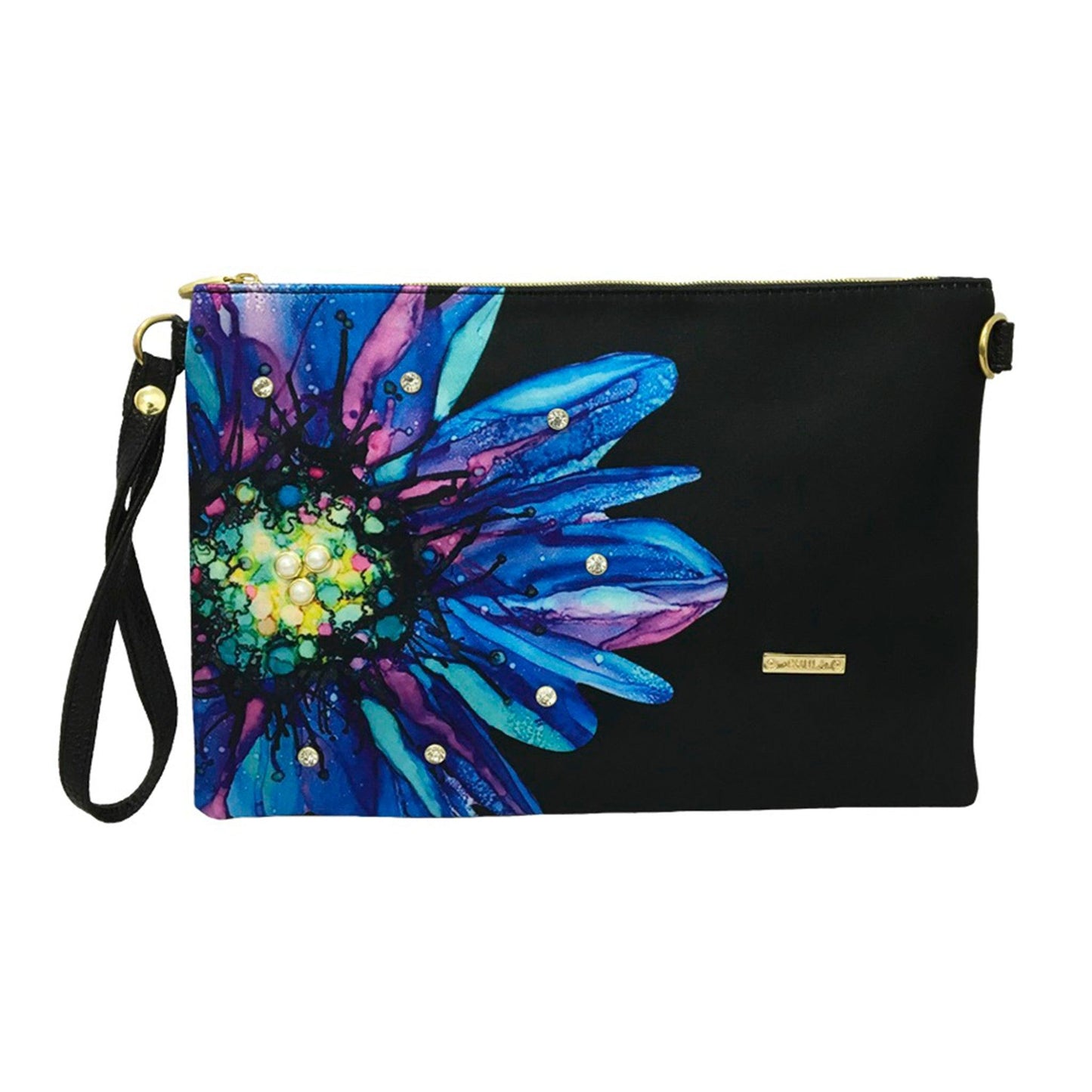 Bolso de Mano y Bandolera Pequeño Clutch Flor negra morada Aeda | CHULA Tulum - CHULA Tulum