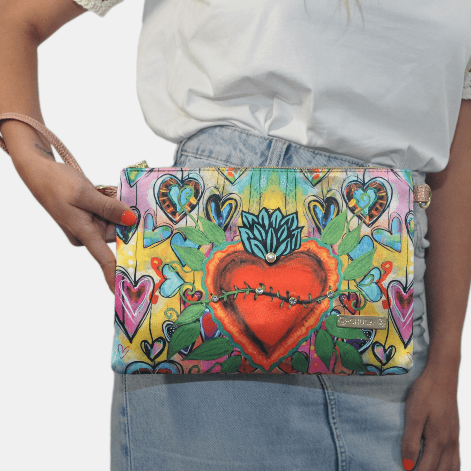 Bolso de Mano y Bandolera Pequeño Clutch Pop Art Corazón | CHULA Tulum - CHULA Tulum