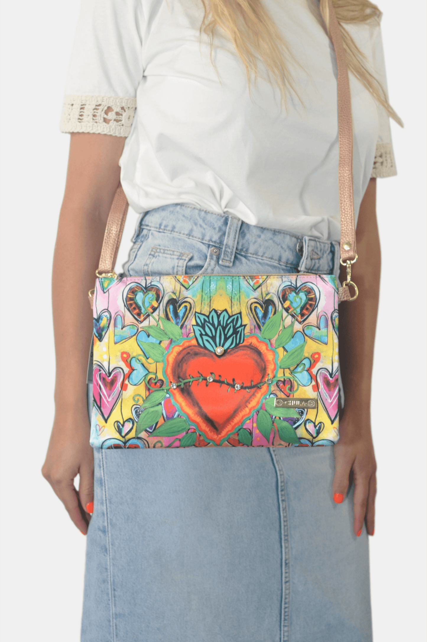 Bolso de Mano y Bandolera Pequeño Clutch Pop Art Corazón | CHULA Tulum - CHULA Tulum