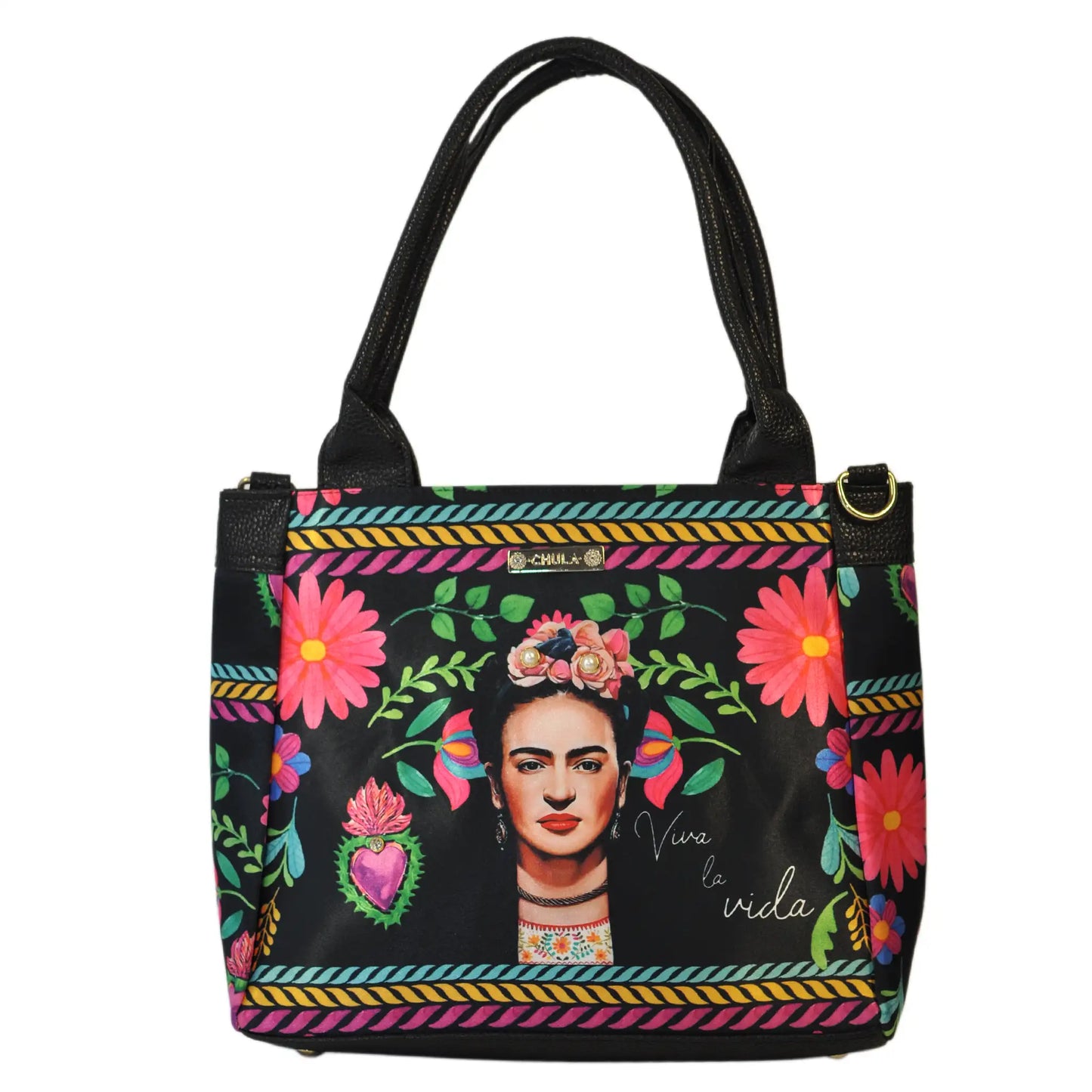 Bolso de hombro y bandolera grande de mujer Angie Frida Kahlo Rouse | CHULA Tulum regalo original bolso de cuero vegano