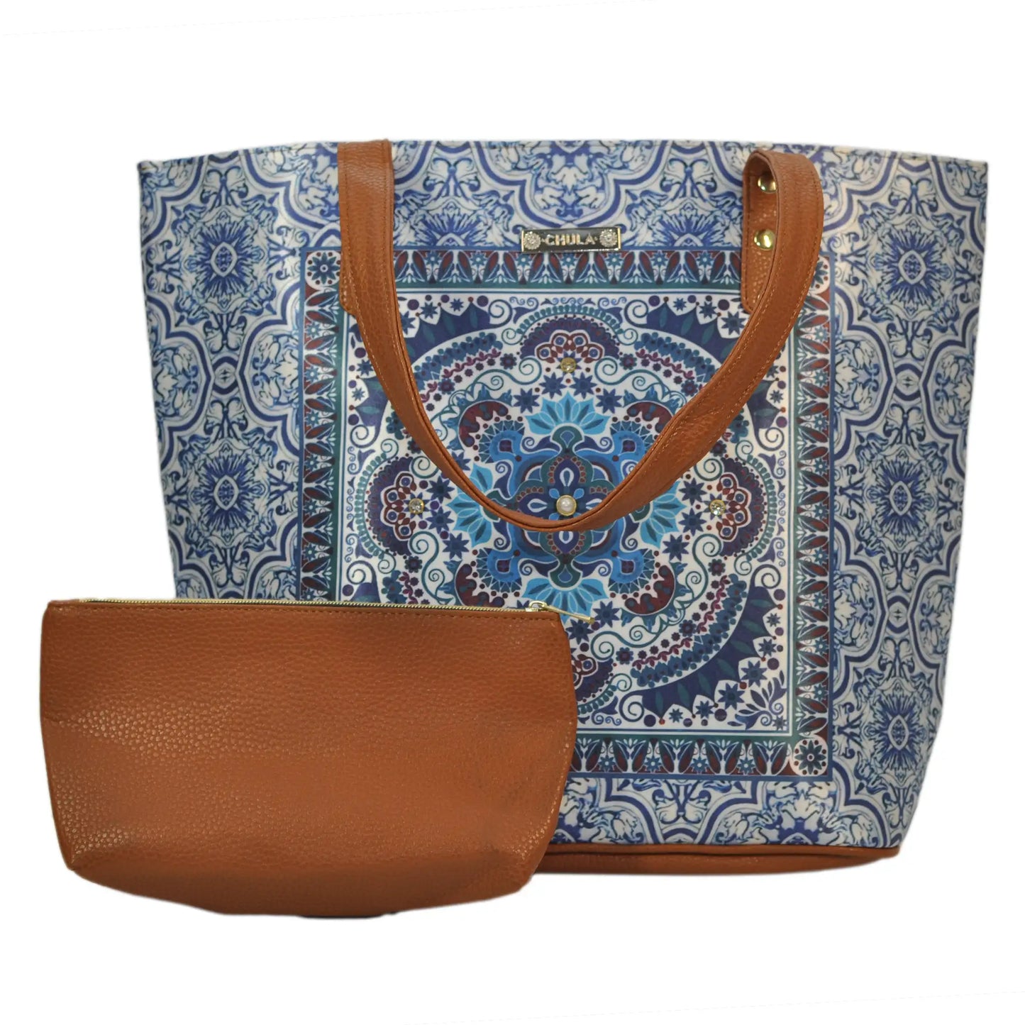 Bolso de hombro grande Nahomi de mujer Jigsaw Mandala | CHULA Tulum shopper tote regalo original para chica cuero vegano