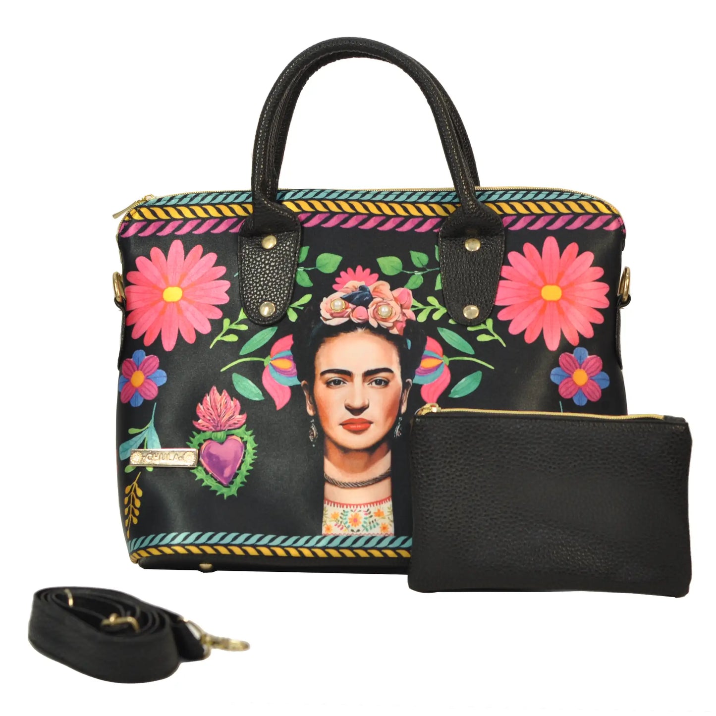 Bolso de mano y bandolera grande de mujer Lucia Frida Kahlo Rouse | CHULA Tulum regalo original para chica complemento cuero vegano