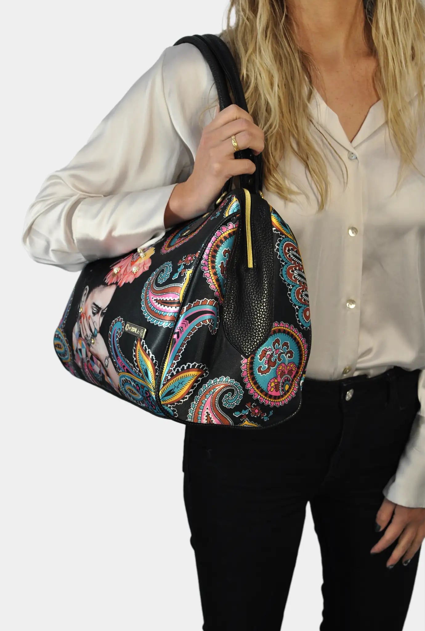 Bolso de mujer estampado de hombro mediano Celia Frida Kahlo Multicolor | CHULA Tulum