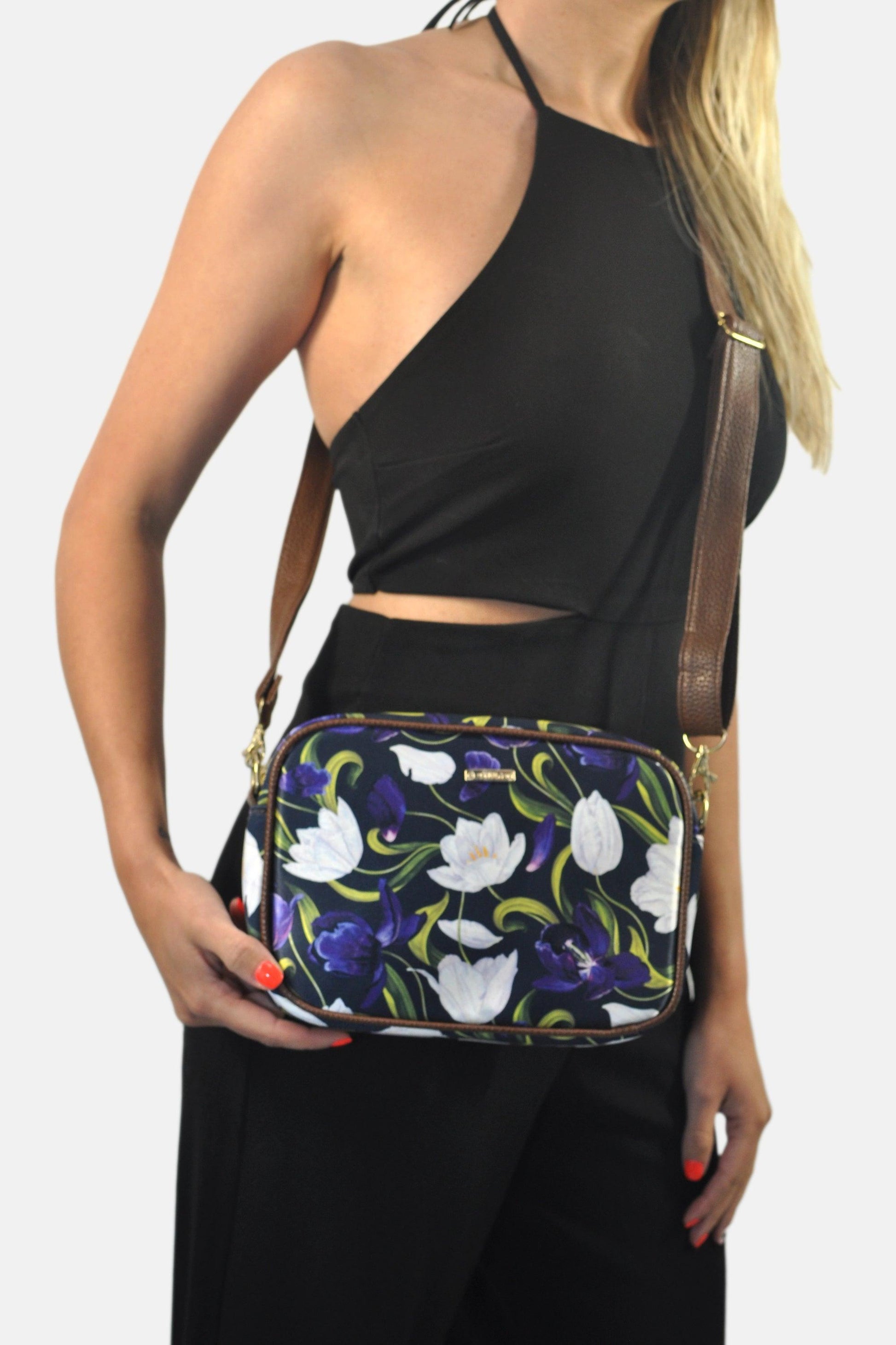 Bolso bandolera pequeño MIA Shoulder Flores Moradas | CHULA Tulum - CHULA Tulum