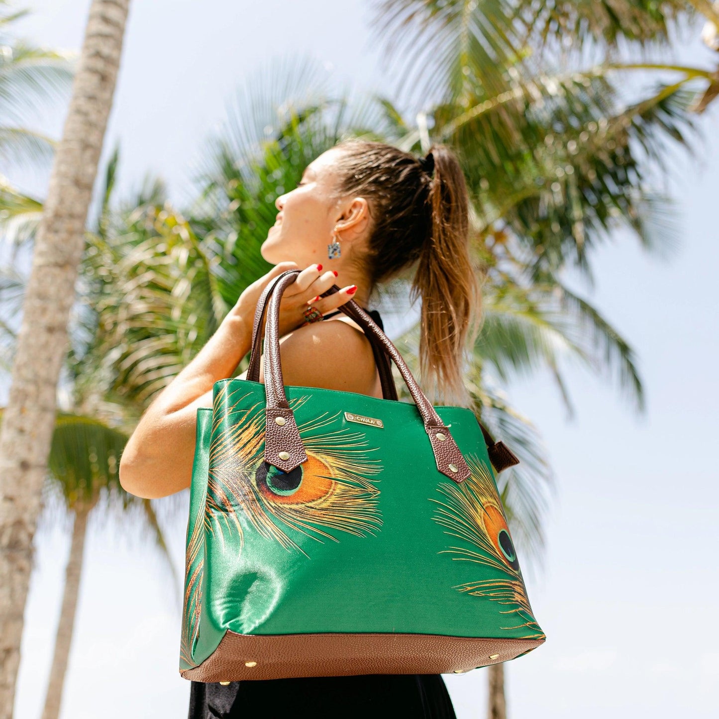 Bolso de hombro y mano Shopper Tote de mujer Pupe Pavo Real Verde | CHULA Tulum - CHULA Tulum