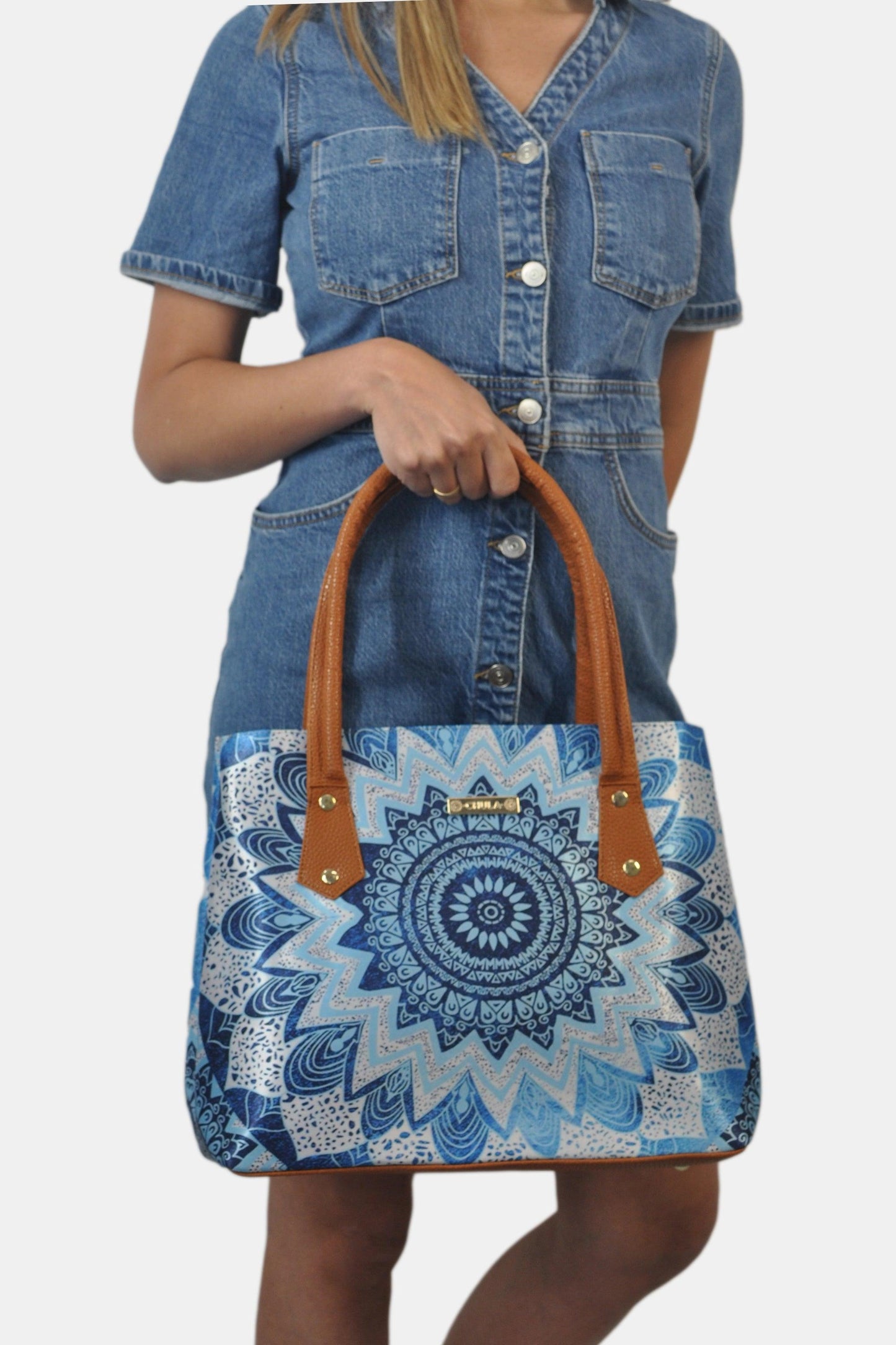 Bolso de hombro Shopper Tote de mujer Pupe Mándala Azul | CHULA Tulum - CHULA Tulum