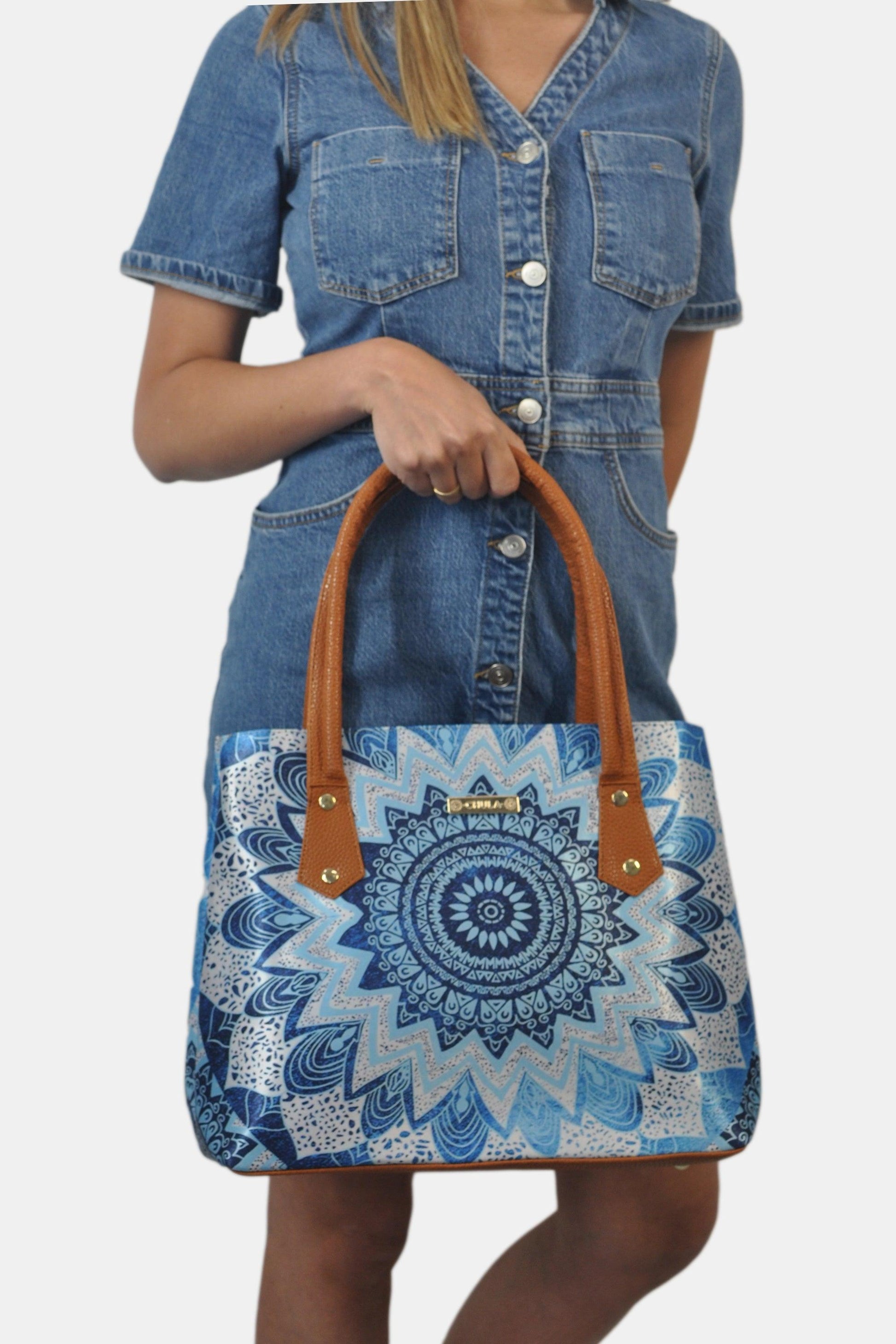 Bolso de hombro Shopper Tote de mujer Pupe Mándala Azul | CHULA Tulum - CHULA Tulum