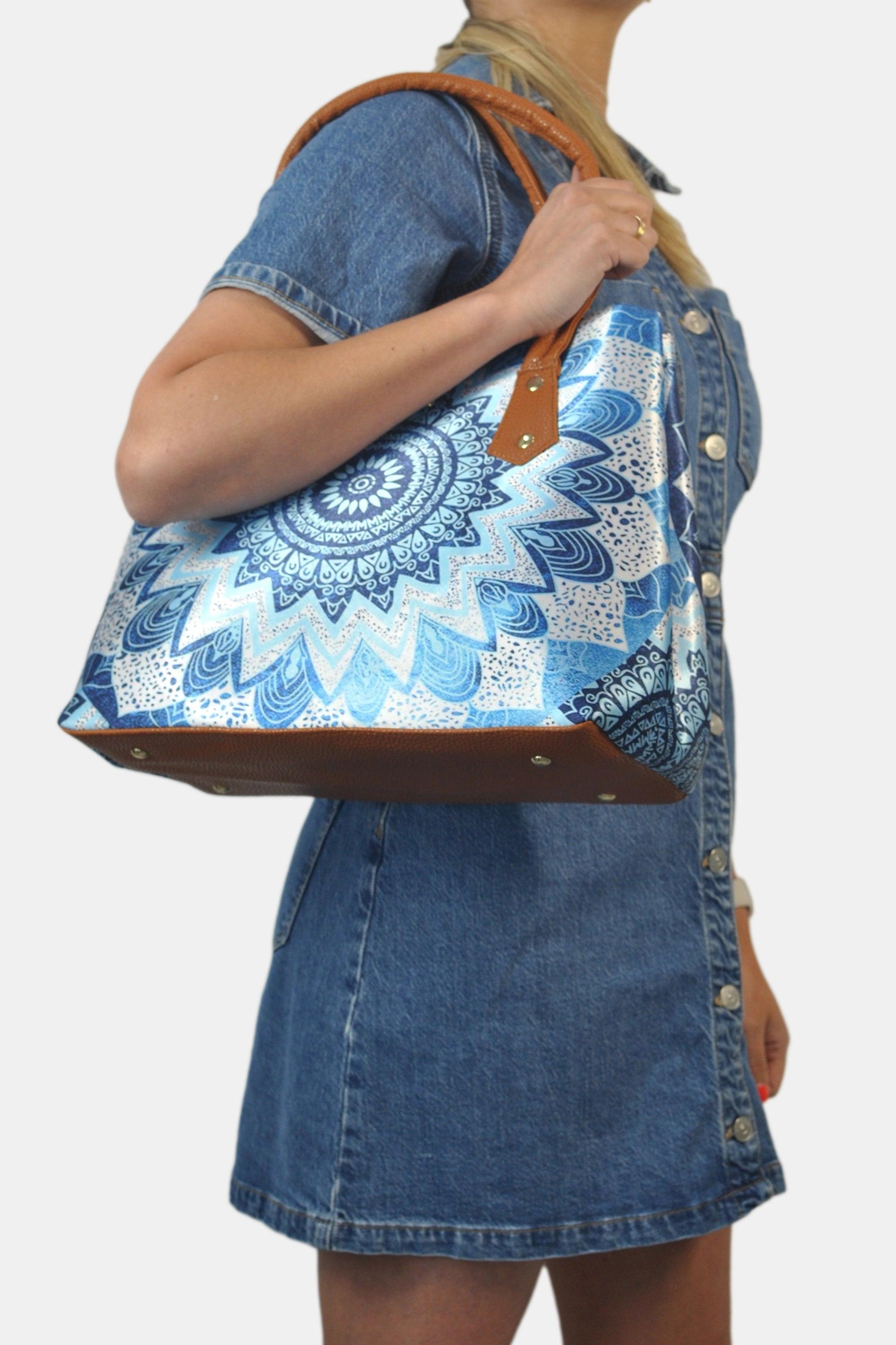 Bolso de hombro Shopper Tote de mujer Pupe Mándala Azul | CHULA Tulum - CHULA Tulum