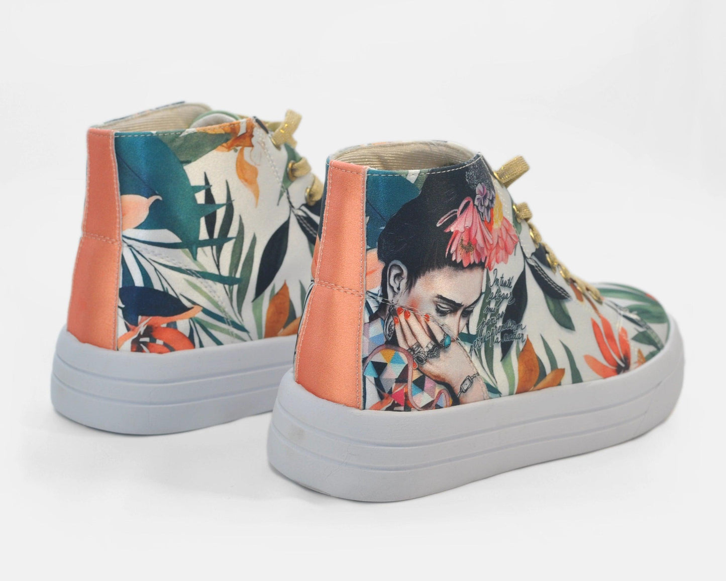 Botas Urbanas Altas de Mujer Frida Kahlo Hojas y Flores - Cuero Vegano | CHULA Tulum - CHULA Tulum