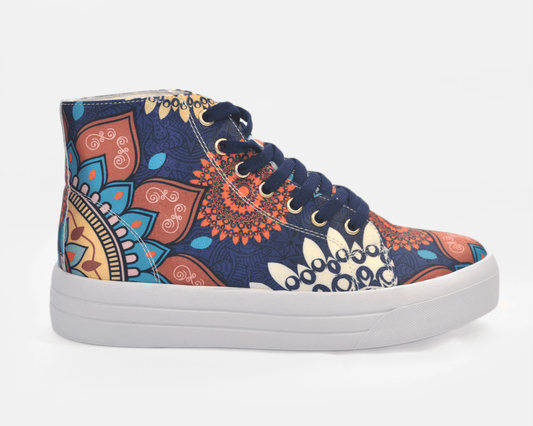 Botas Urbanas Altas de Mujer Flores Mandala azul - Moda Sostenible | CHULA Tulum - CHULA Tulum