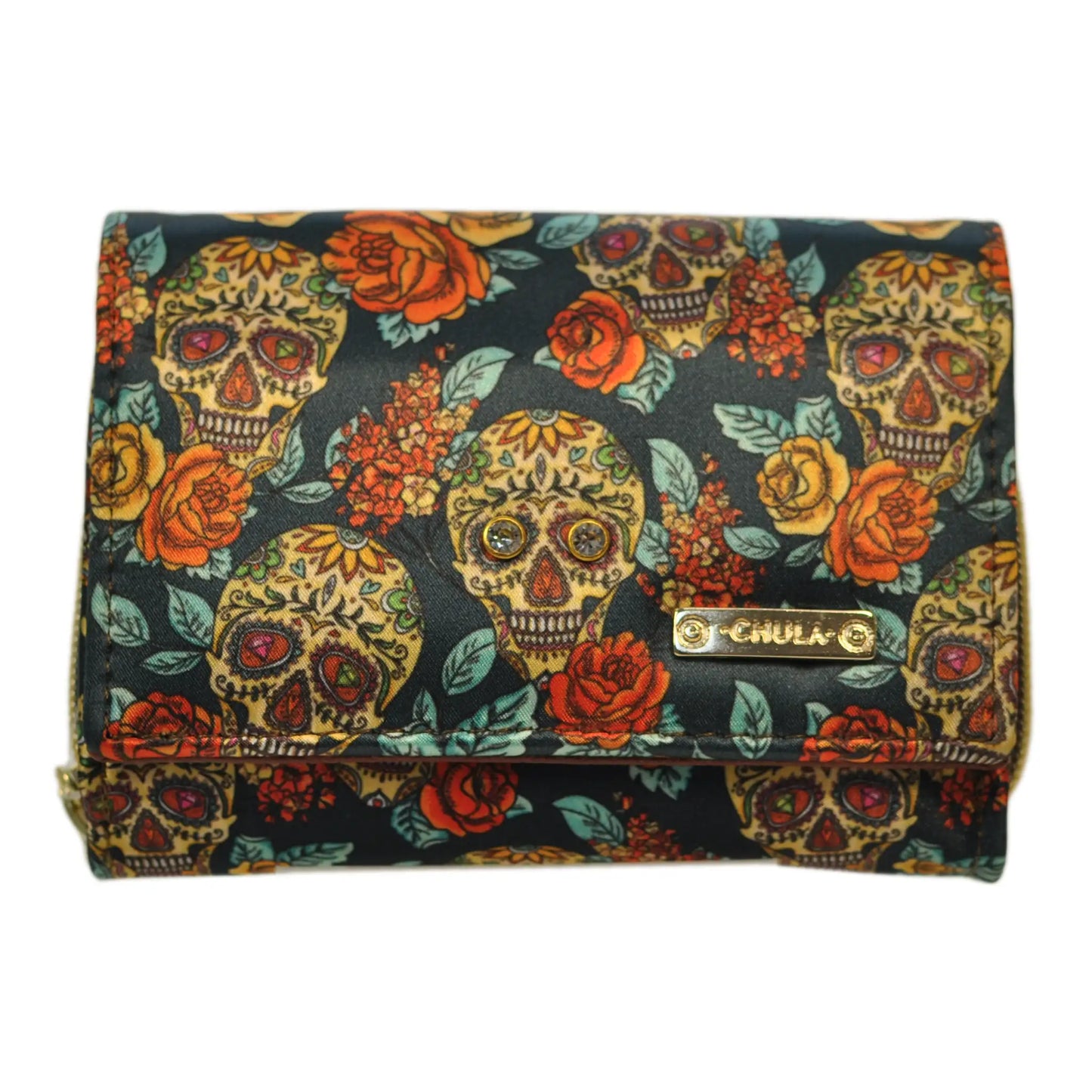 Cartera Mediana para Mujer Dalia Skull Party Calaveras Cuero Vegano | CHULA Tulum