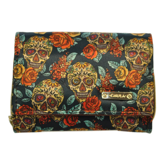 Cartera Mediana para Mujer Dalia Skull Party Calaveras Cuero Vegano | CHULA Tulum