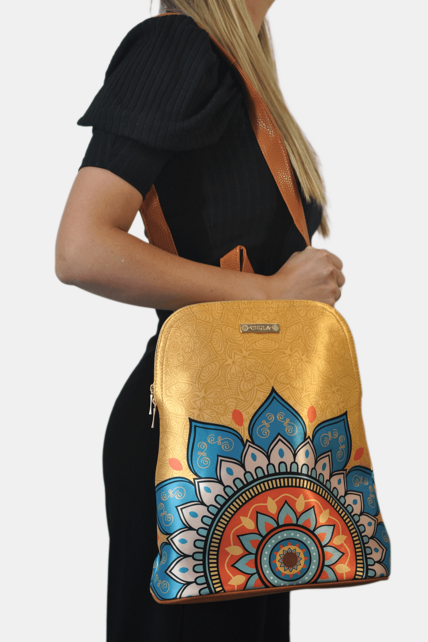 Mochila de Mujer y Bolso de hombro grande BagPack Mandala Dorada | CHULA Tulum - CHULA Tulum