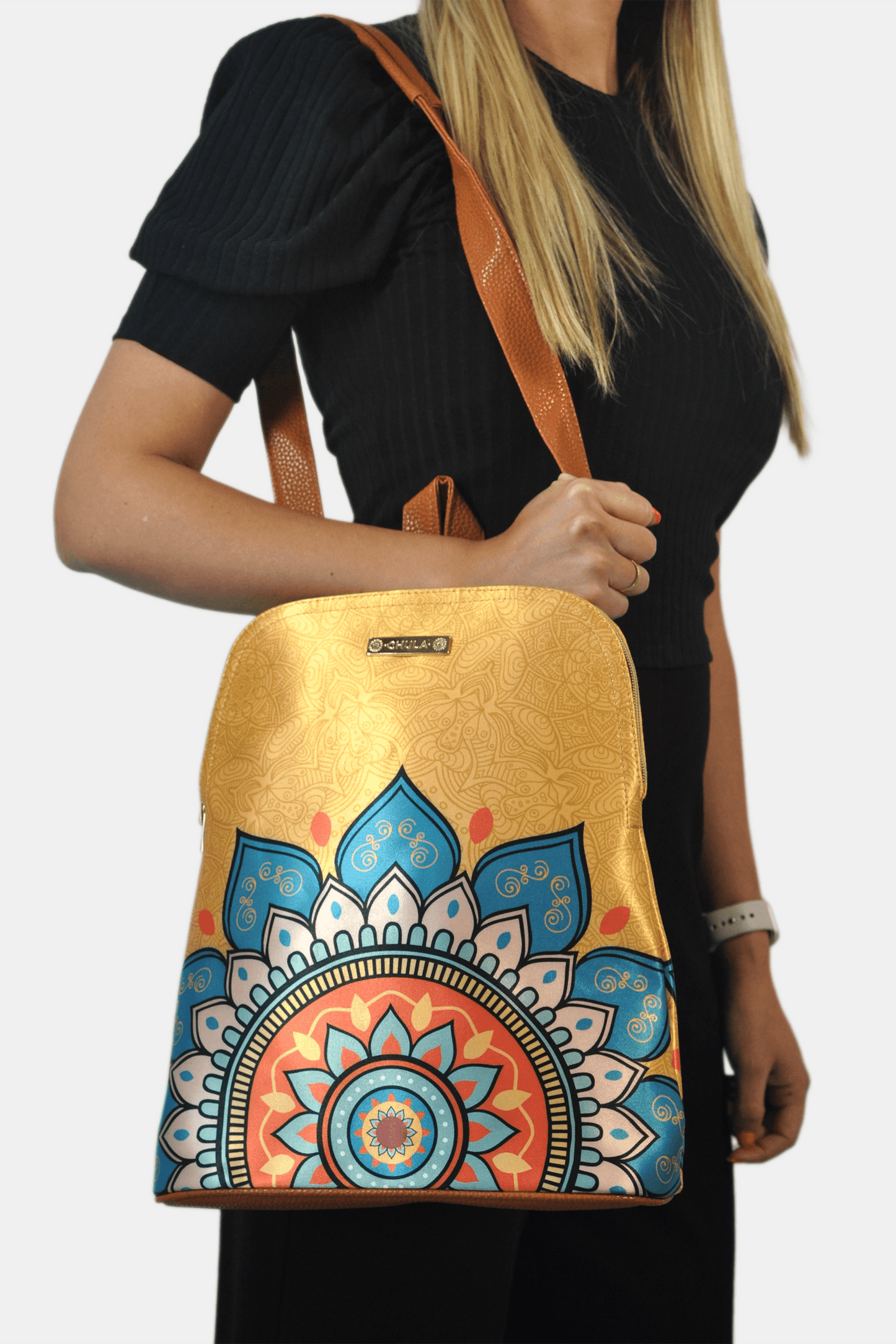 Mochila de Mujer y Bolso de hombro grande BagPack Mandala Dorada | CHULA Tulum - CHULA Tulum