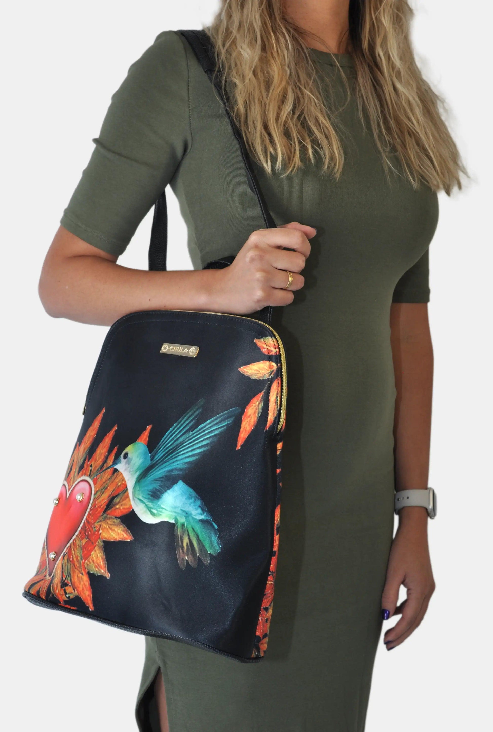 Mochila de Mujer y Bolso de hombro grande BagPack Colibri Maya Corazón | CHULA Tulum - CHULA Tulum