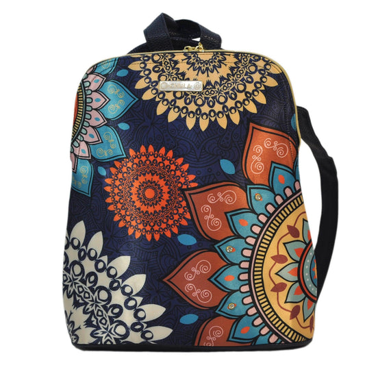 Mochila de Mujer y Bolso de Hombro Grande BagPack Flores Mandala azul | CHULA Tulum - CHULA Tulum