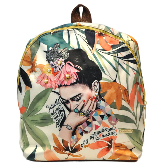 Mochila pequeña de Mujer y Bolso de hombro Mini BackPack Frida Red Daisies  | CHULA Tulum